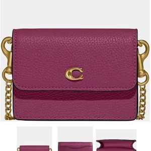 NWT COACH C6718 Deep Plum  Pebbled Leather Half Flap Card Case, crossbody bag